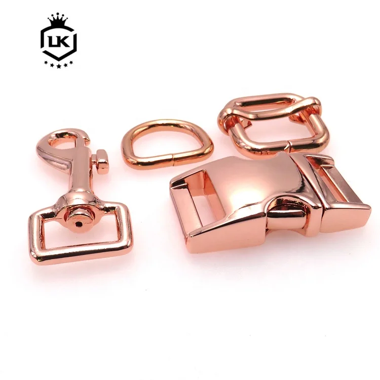 

LanKe 25mm Metal Hardware D Ring Belt Straps Slider Side Release Buckle Spring Hook for Dog Collar Leash Harness Accessories, Black/rose gold/light gold/rainbow/black