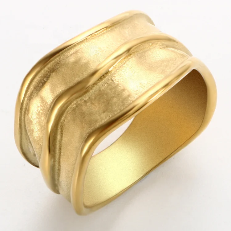 

L.A Girl Dainty Hip Hop Ring Punk Gold Plated Stainless Steel Minimalist Jewelry Irregular Finger Ring Accessories, Gold/silver/rose gold