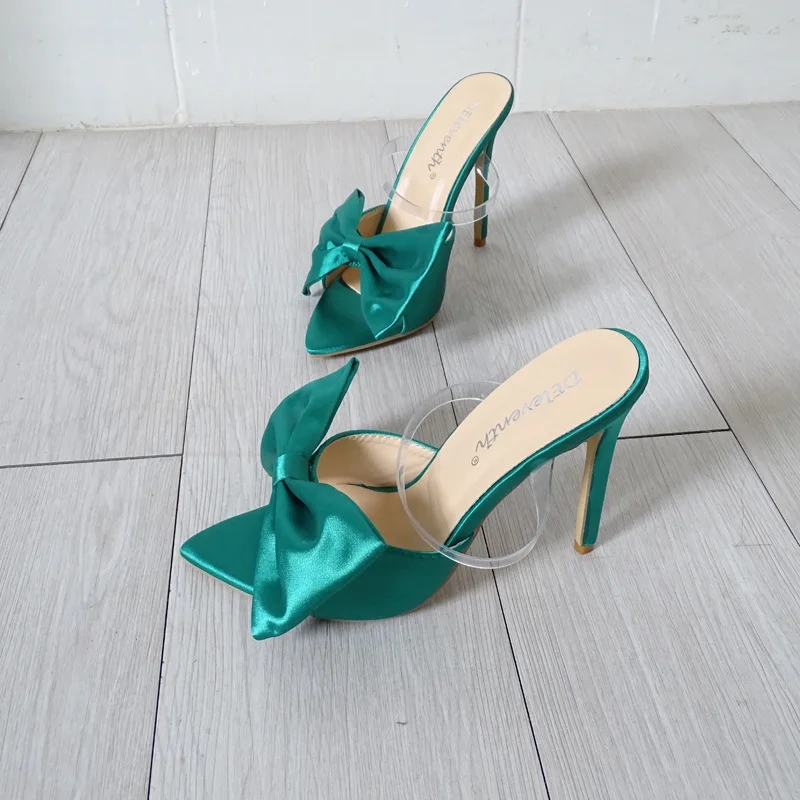 

Summer New Satin Bow Slipper Heels Fashion Fluorescent Women Shoes Sandals Ladies Casual Slippers Sandals, Different colors and support to customized