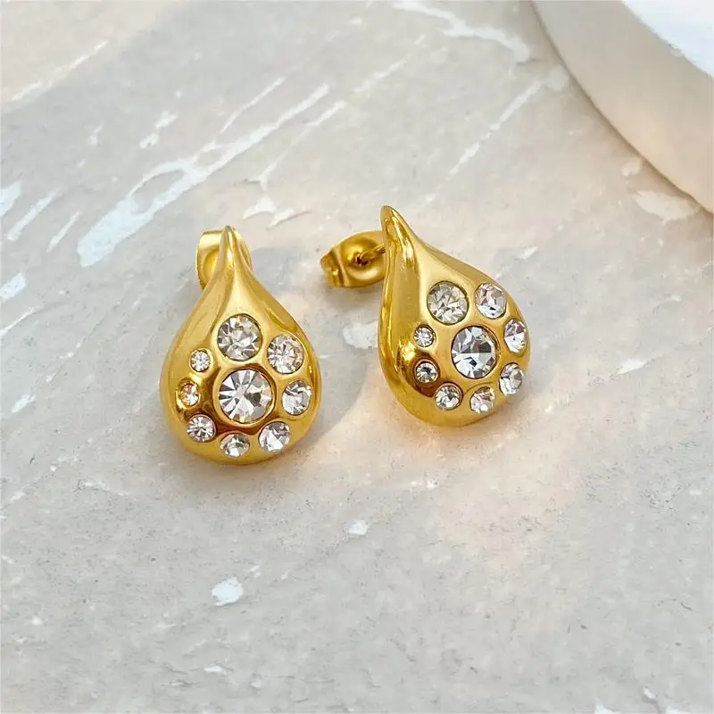 

Premium 18k gold-plated stainless steel inlaid zircon earrings INS Women's Fashion Droplet Geometry Earrings Wholesale