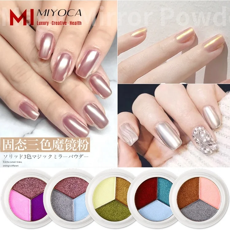 

Miyoca Nails Product Palette 3Color Solid Mirror Powder Japanese Super Bright Powder Nail Art Mirror Powder Poudre De Paillettes