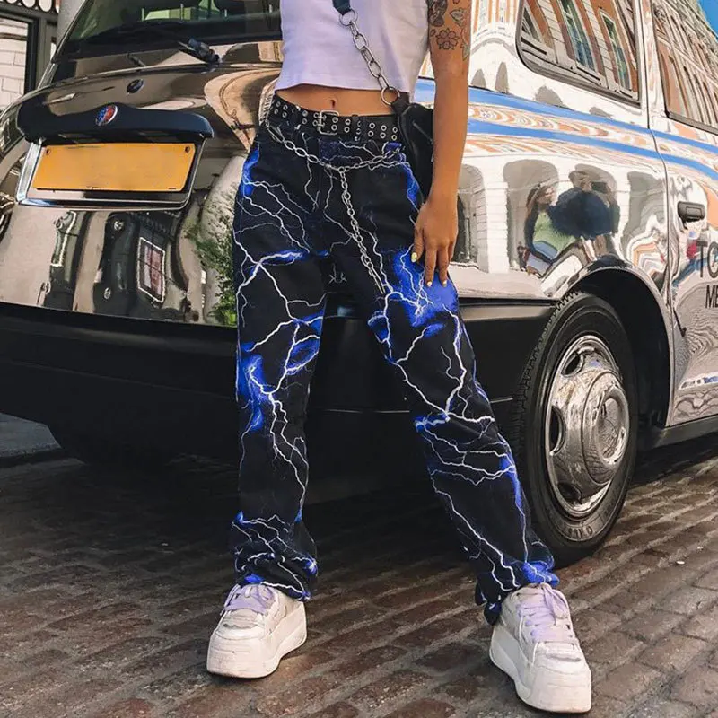 

Women's trousers printed lightning casual straight leg wide leg trousers, Picture