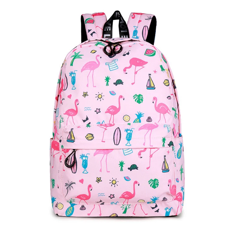 

Over Printing Flamingos Canvas High School Student Shoulder Bag Backpack Custom Japanese Fashion College Girls All, Pink