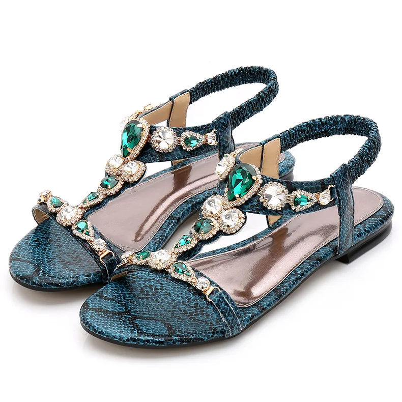 

2021 summer new trendy luxury gem decoration flat sandals for women's