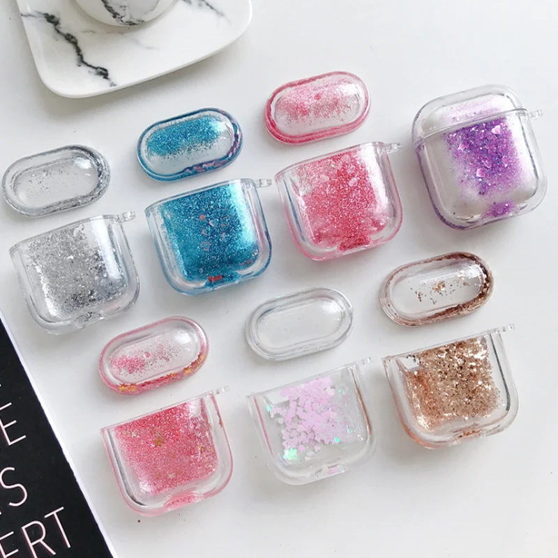 

Clear for airpod case transparent pc material earphone Cover for airpods case quicksand star girly for air pods pro case sparkle