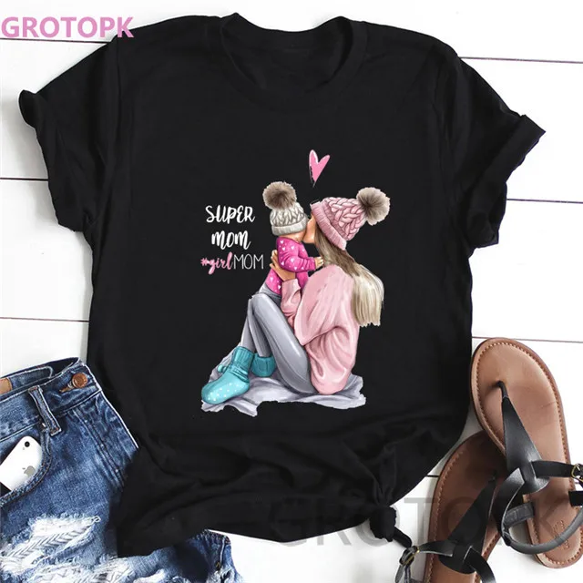 

Mother's Love Custom shirts for Women Mom and Daughter Black T-shirt, Picture showed