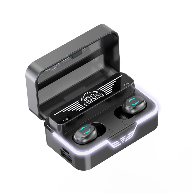 

New T25 TWS wireless earbuds waterproof noise cancelling earphone lcd display bt 5.2 stereo music sports headphone, Black/white