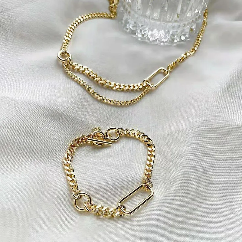 

Fashion Stainless Steel Jewelry 18K Gold Plated Square Circle OT Fine Spliced Chain Necklace