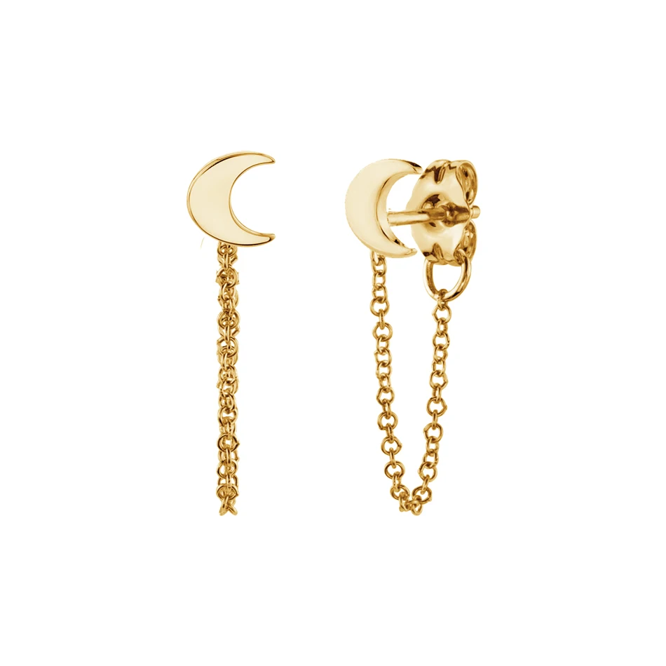 

wholesale 14k gold plated classic earrings 925 sterling silver fashion gold moon and chain connected stud earrings