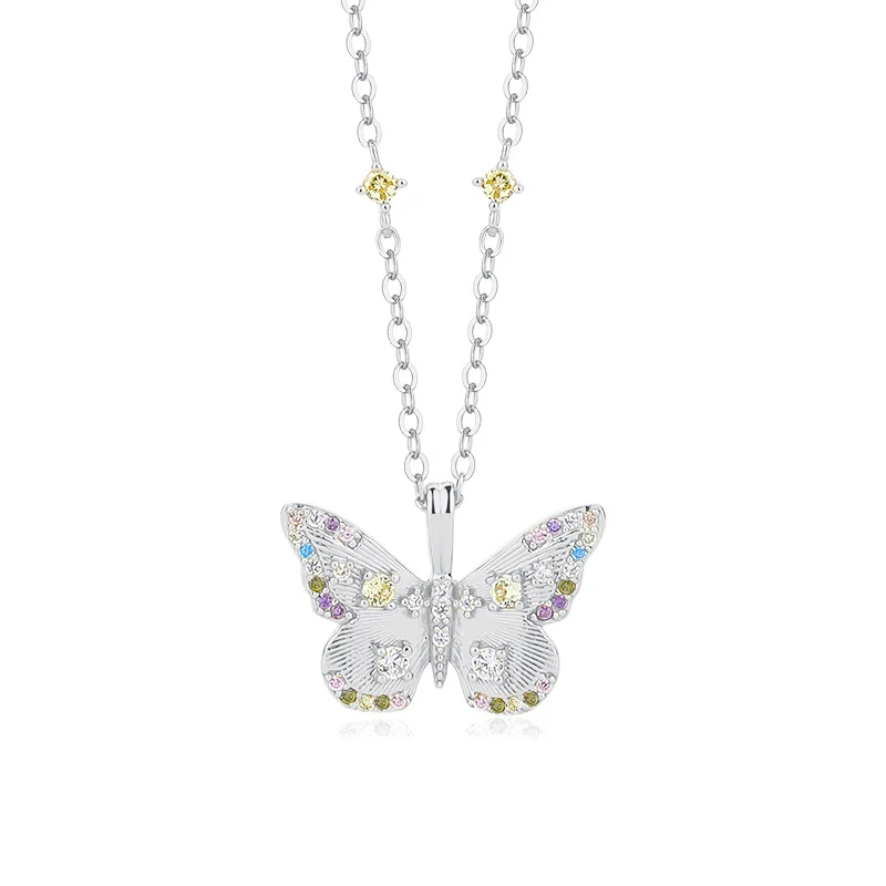 

Popular Fashion Gold Plated 925 Sterling Silver Exquisite Appearance Rainbow Zircon Butterfly Pendant Necklace