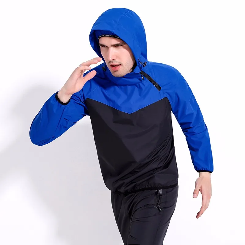 OEM 2021  Gym Fitness Long Sleeve  Waterproof Windproof Design Custom Men Sauna Suit Jacket + Sweatpants Weight Loss Sweat Suits