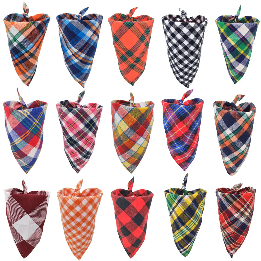 

Plaid Dog Cotton Bandanas Scarfs Triangle Bibs Accessories for Small Medium Large Dogs Puppies Pets