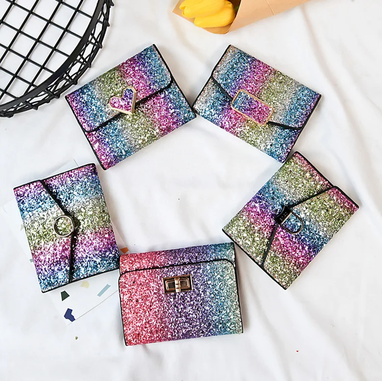 

2021 New Luxury Sequins Ladies Wallet Coin Purse Gifts Leather Short Wallet Card Holders Clutch Wallets For Women Fashionable, Photo