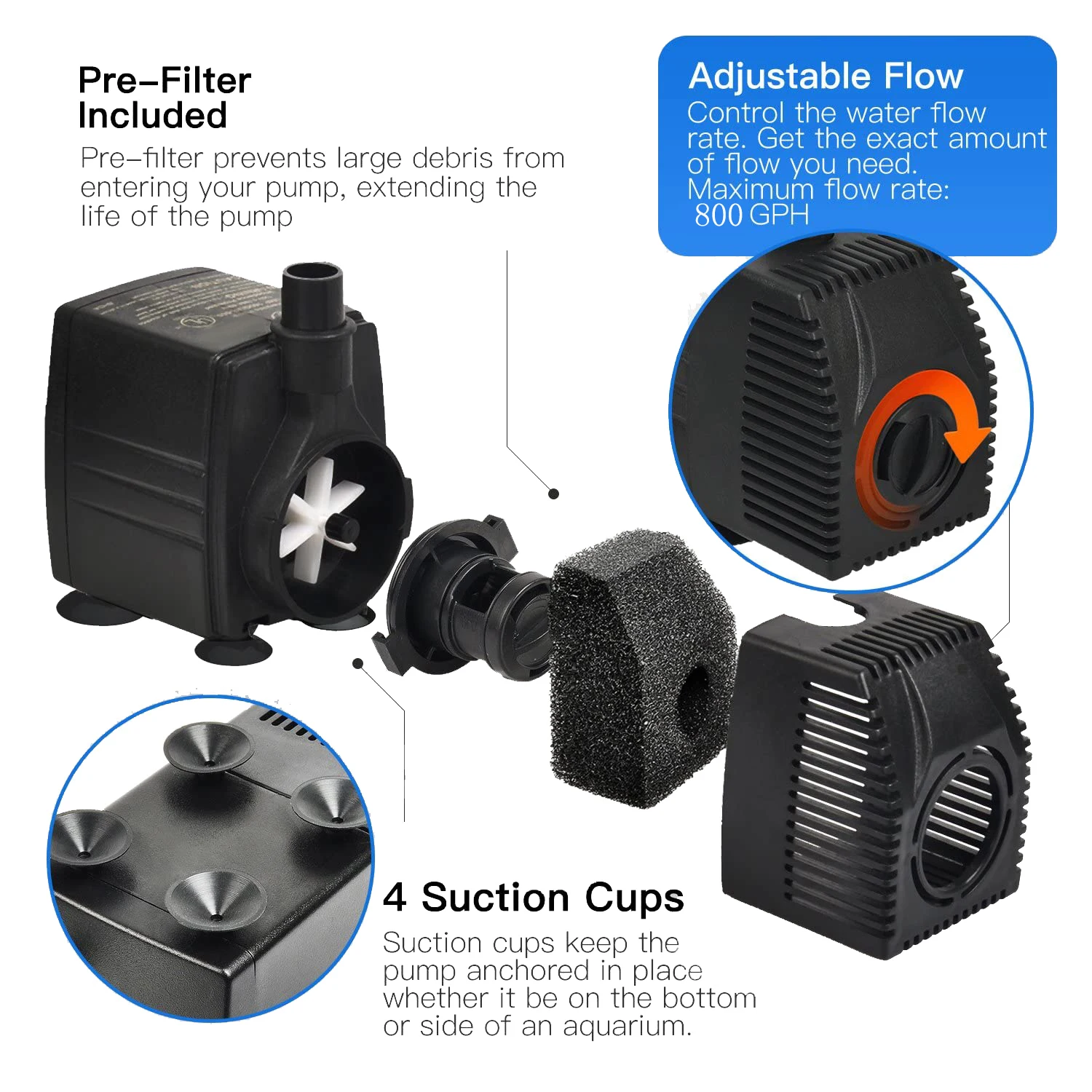 Jier Aquarium 60w Water Pump 800 Gallon Per Hour (3000lph) Submersible ...