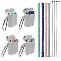 

Portable Reusable BPA Free Collapsible Silicone Drinking Straws with Cases and Cleaning Brushes