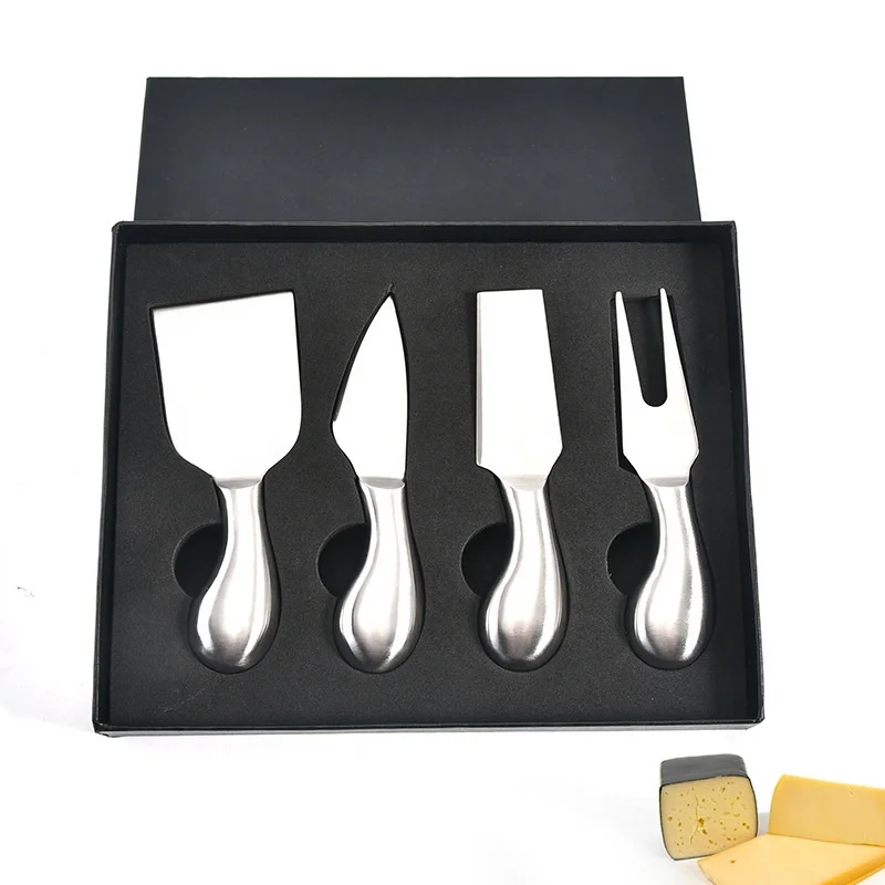 

Stock kitchen gadgets cheese tools slicer grater gift box 4pcs and 6pcs hollow handle stainless steel cheese knife set, Silver