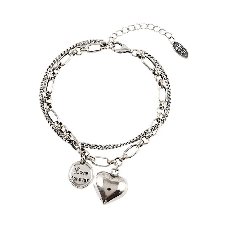 Couple love Letter Double-layer Bracelet Female Ins Niche Design Thai Silver Retro Light Luxury Jewelry