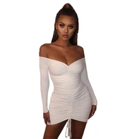 

Wholesale 2 Layers Autumn Dress Women 2020 Off Shoulder Winter White Ruched Bodycon Dress Woman Party Night Club Sexy Dress