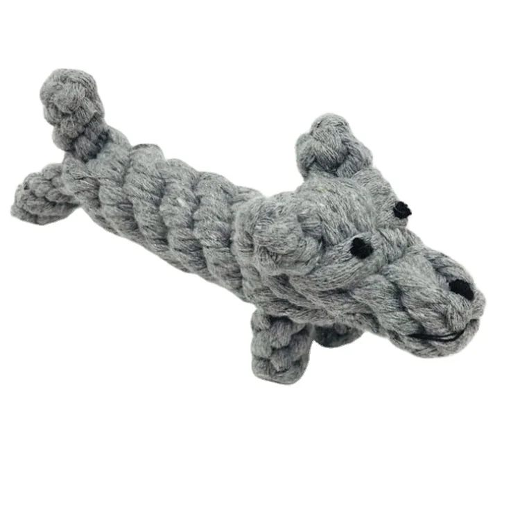 

2021 Popular Ecologic Puppies Supplies Cute Lovely Grey or Yellow Dog Hand Weave Cotton Rope Pet Training Interactive Dog Toys