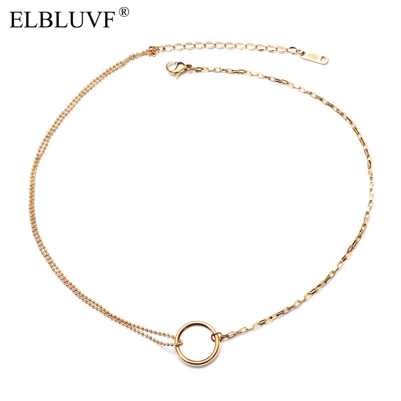 

ELBLUVF Free Shipping 18k Stainless Steel Gold Rose Gold Plated Little Circle Choker Necklace For womens, Rose gold / gold / silver