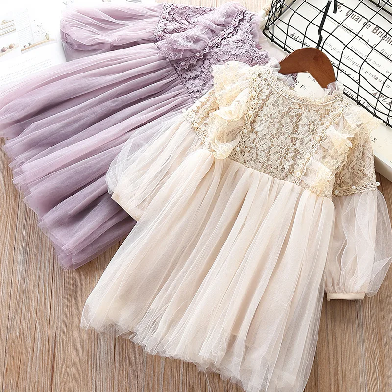 

2021 autumn winter fashion kids lace ruffle tulle dress fancy girls dresses