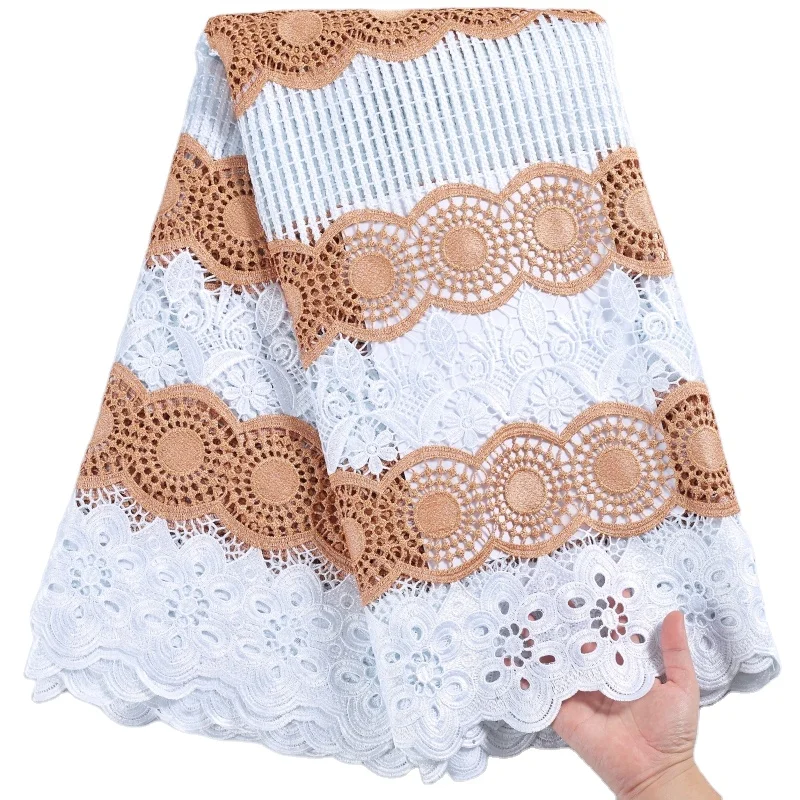 

Newest Two-Color Guipure Cord Luxury Lace Fabric 2021 African High Quality Water Soluble Lace for Wedding Party Material 2233
