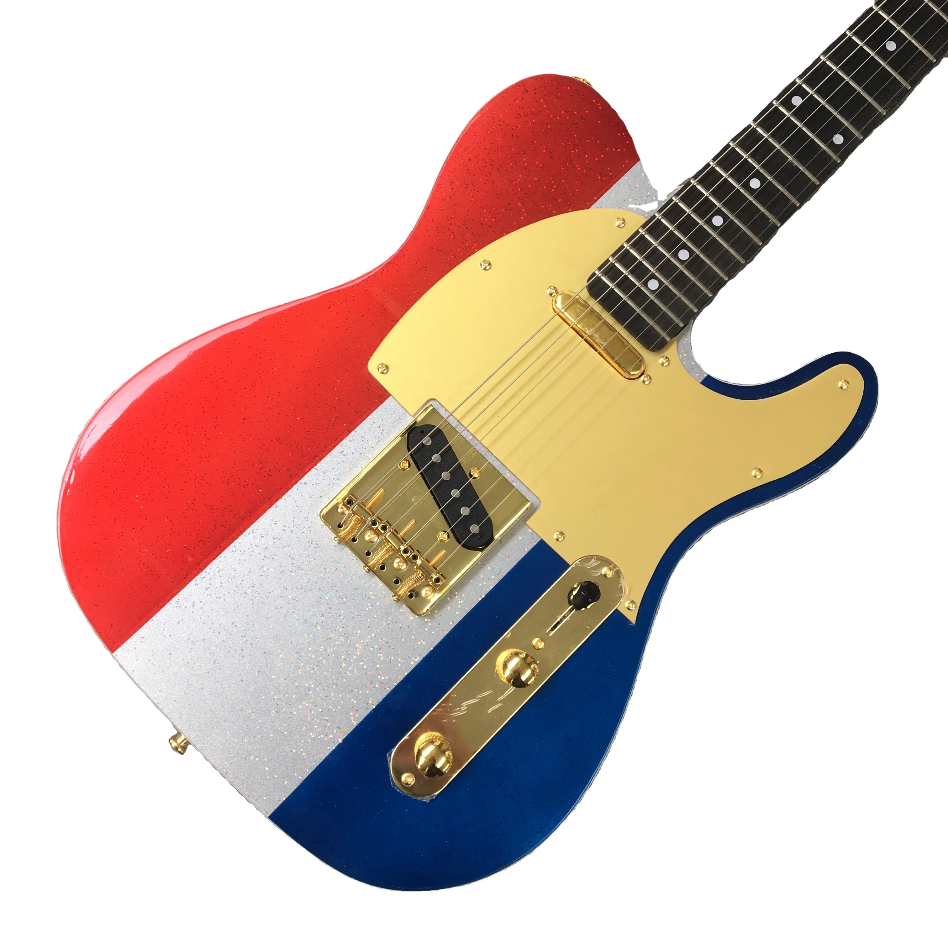 Colorful TL-Electric Guitar Maple Neck Mahogany Body 6 Steel Strings Rosewood Fretboard Glossy Finish White/Red/Blue Gold