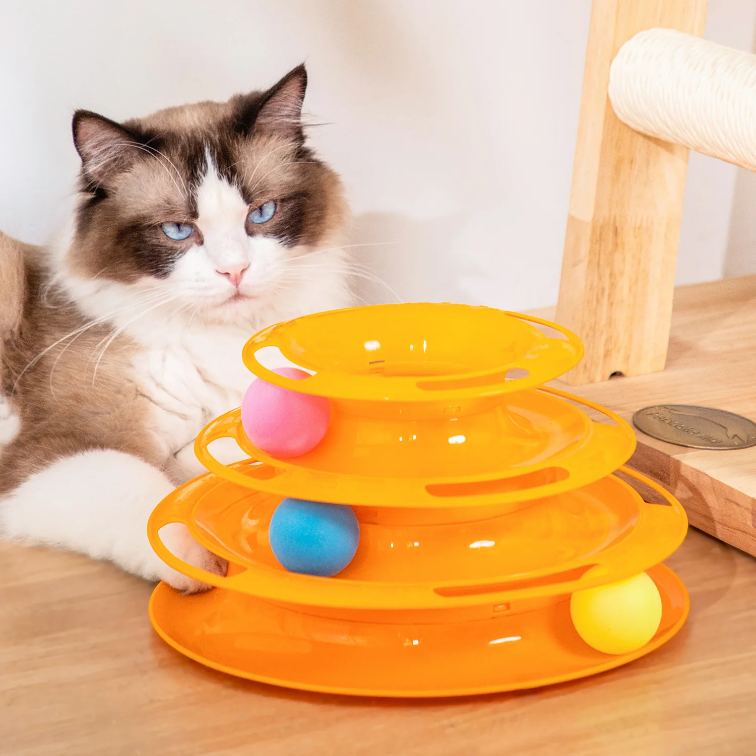 

Hot Sale Durable 3 Layer Tower Cat Track Toy Plastic Interactive Kitten Fun Turntable Cheap Cat Pet Toy Ball Cat Track Toy