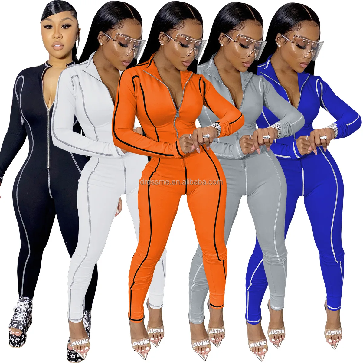 

MT266-3644 Autumn and Winter Women's Long-sleeve Trousers Curve Jumpsuit Zipper Rompers women clothing