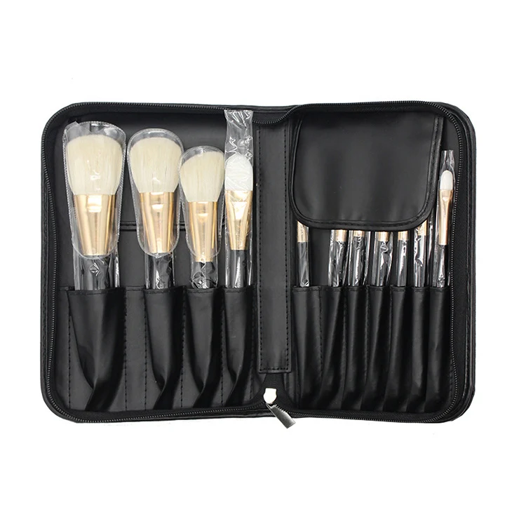 

dustproof black leather make up cosmetic brush set organizer bag pu makeup brushes holder