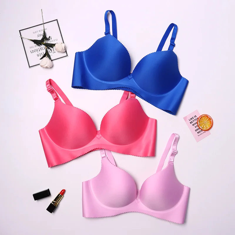 

Dropshipping Customized Bra Wholesale Pure Color Seamless Underwear Women Gathered Bra, As pictures show