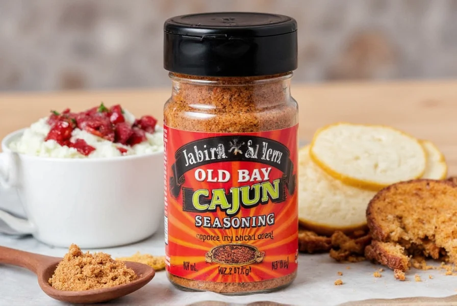 Close-up of Old Bay Cajun Seasoning in a shaker bottle