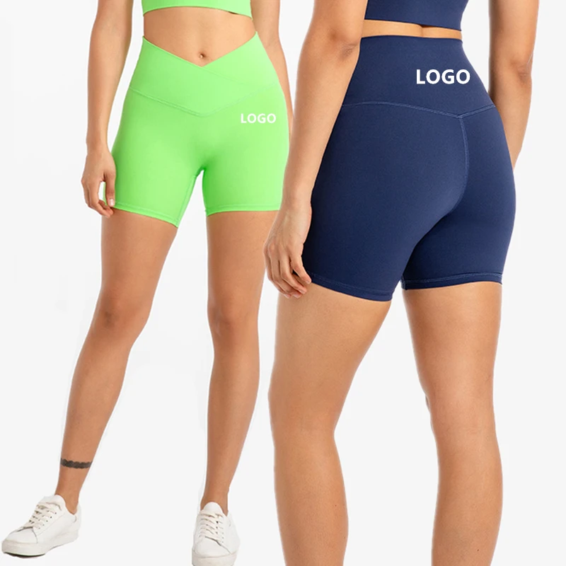 

Summer 2022 Fitness Women Yoga Shorts Four Way Stretch Running Shorts Cross V Waist Biker Shorts For Gym Running Workout Wear, 24 colors in stock (accept customized color)