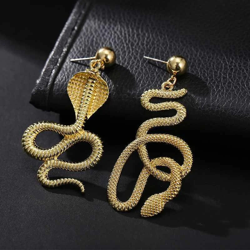 

Europe Jewelry Personality Distorted Snake Geometric Gold Exaggerated Embossed Dangle Earrings, As photos