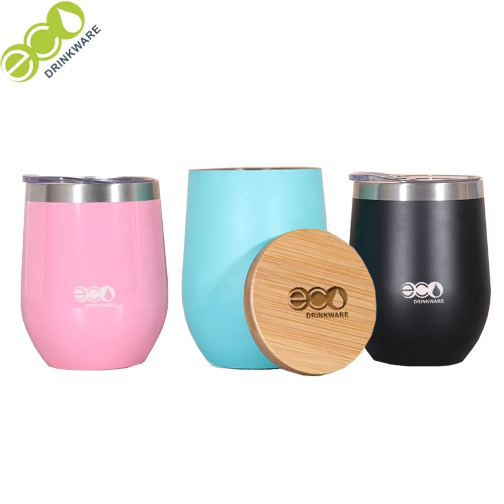 

GV050 100% natural bamboo lid 12oz 18/8 304 insulated metal wine cup stainless steel