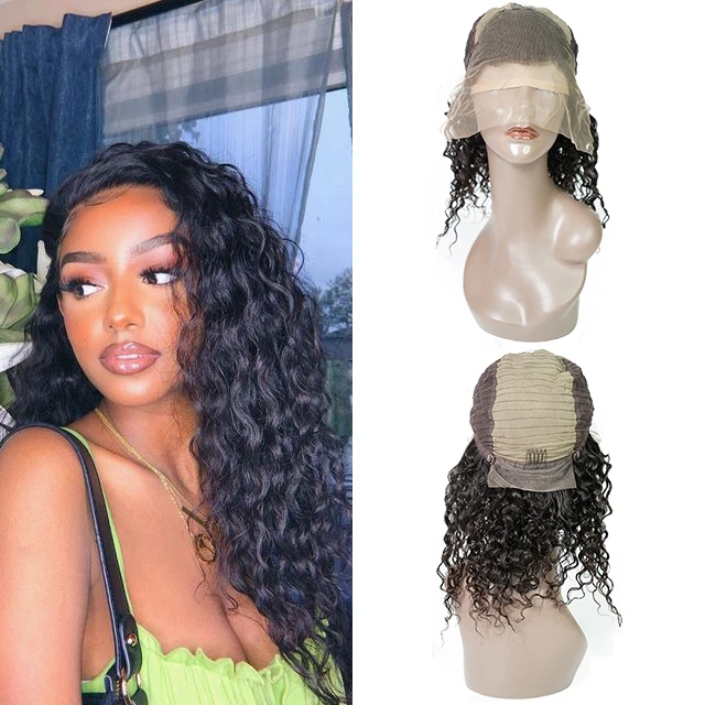 

100% Virgin Brazilian Human Hair Natural Black Preplucked Hd Water Wave Glueless Half Lace Wigs