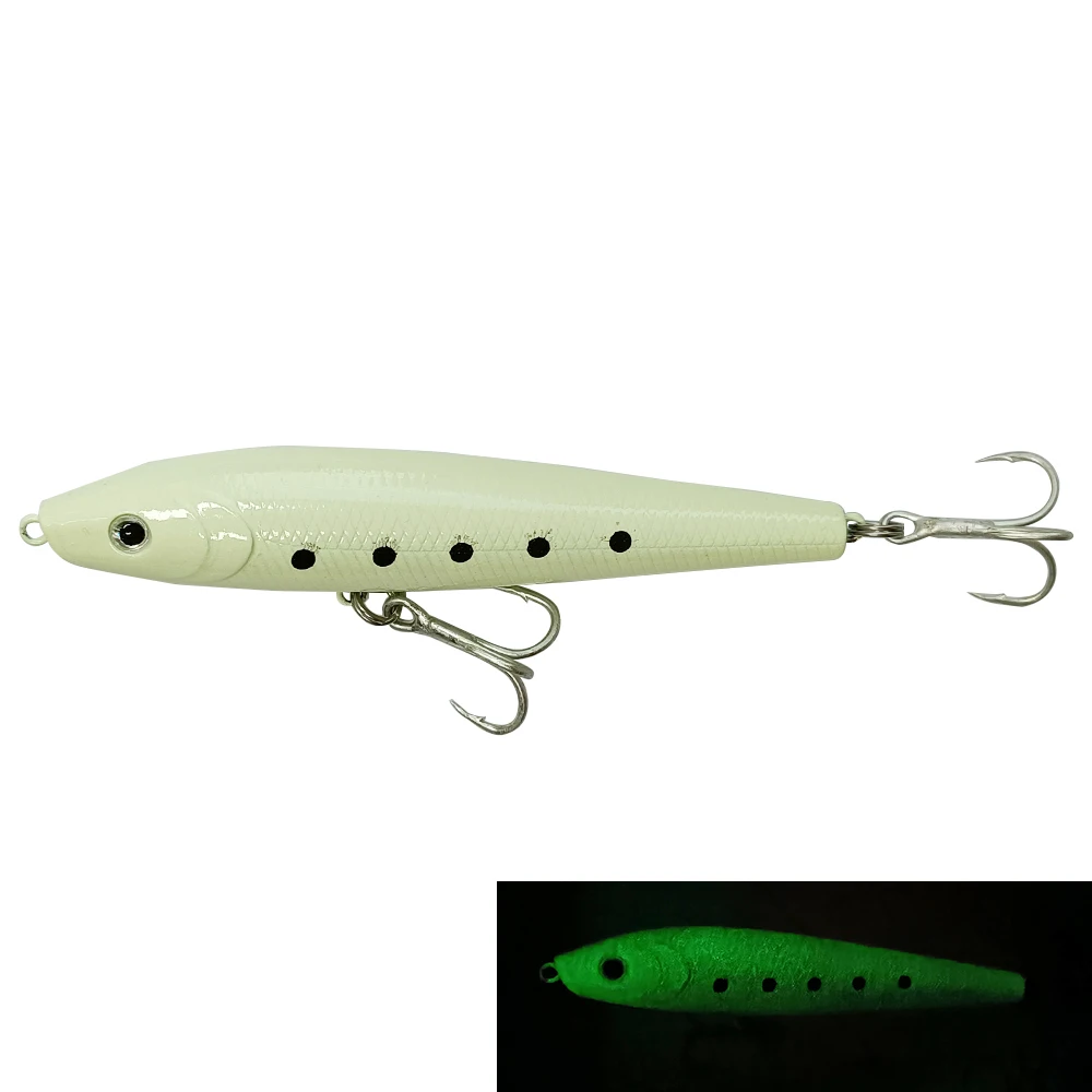 

Leading 9.5cm 8.8g Glow in the Dark Hard Treble Hook Plastic PVC Floating Pencil Fishing Lures Baits, 5 colors pencil lure