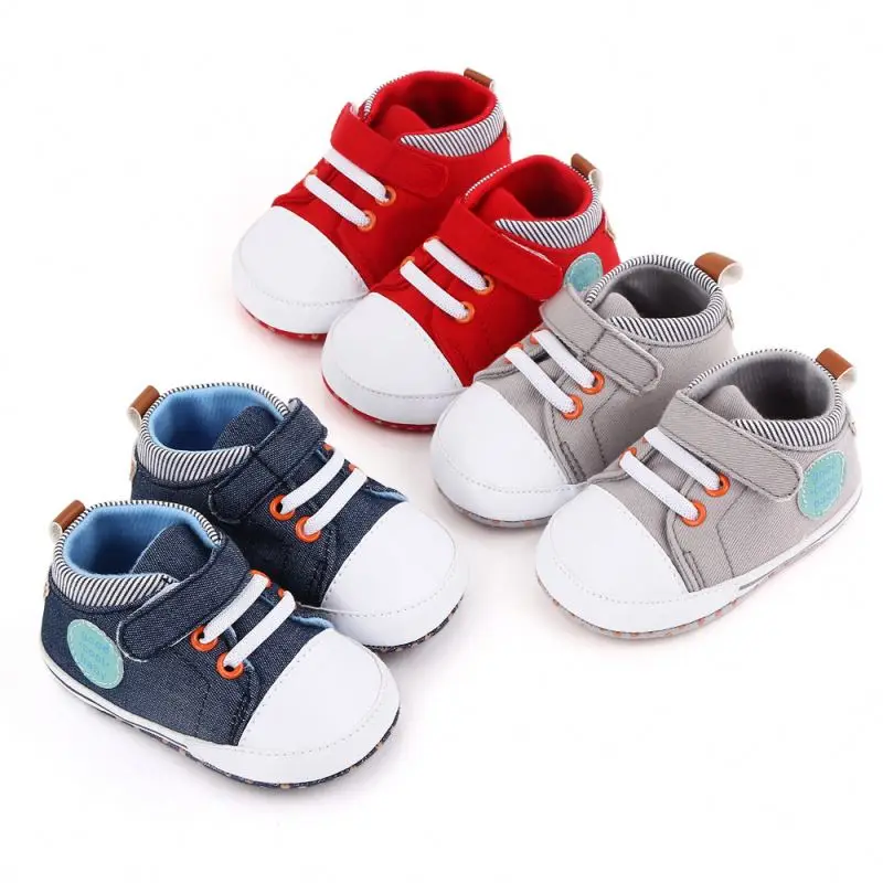 

New soft sole breathable anti-slip canvas 0-1 years autumn unisex baby casual shoes, Red/grey/denim blue