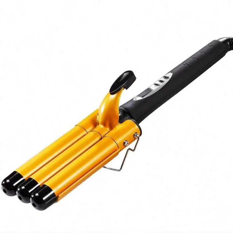 

Best Magic Portable Curling Hair Tools Professional Cordless Automatic Ceramic LED Curling Iron 3 Barrel Big Wave Hair Curler, Gold