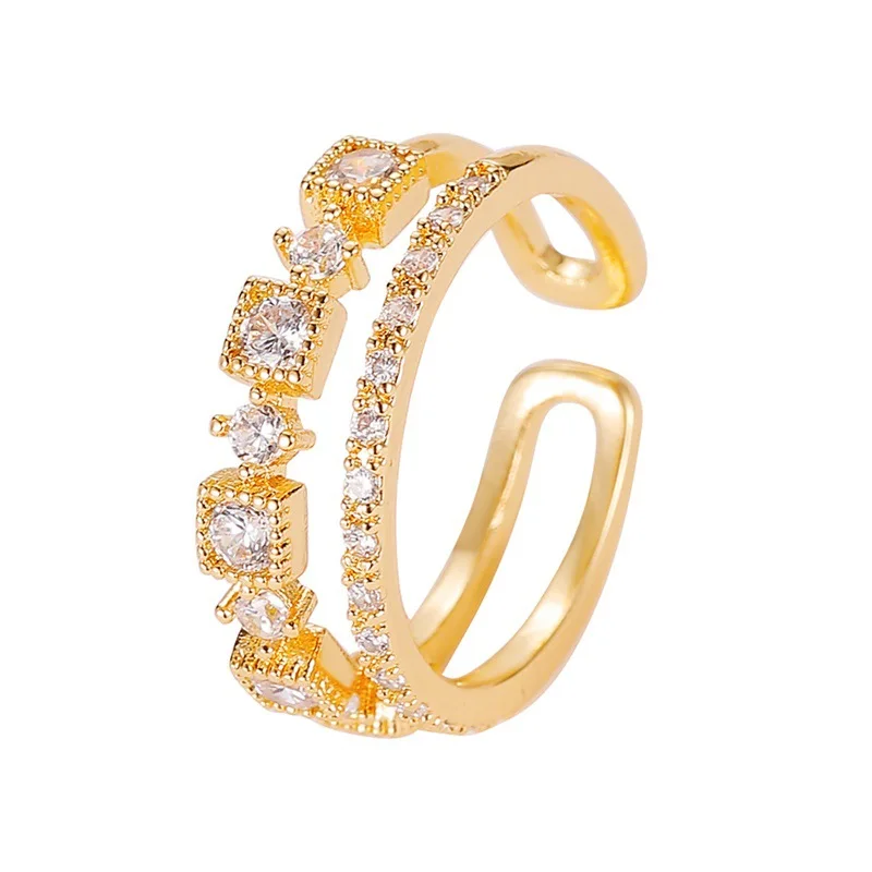 

Fashion 18K Real Gold Plated Copper Open Adjusted Ring Crystal Zircon Rings For Women Jewelry