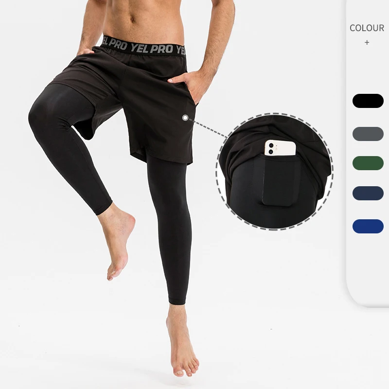 

Customized Men Fitness Basketball Compression Pants Wholesale Mens Sports Running Leggings With Shorts Inside
