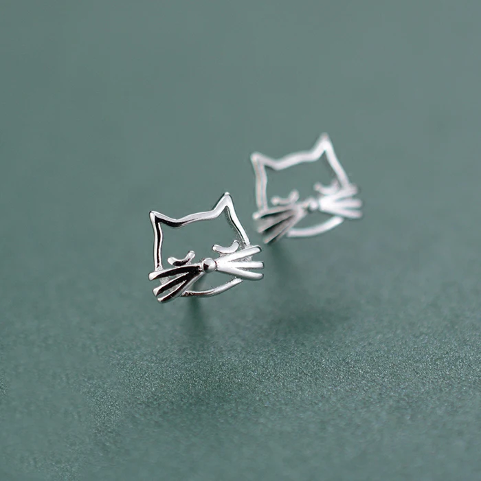 925 Sterling Silver Cat Stud Earrings For Women 2021 summer earring Fashion Jewelry