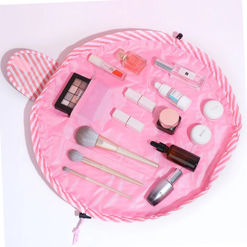 

Custom Pink Candy Color Large Capacity Lazy Waterproof Designer Cosmetic Bag Portable Travel Polyester Drawstring Makeup Bag, Customized color