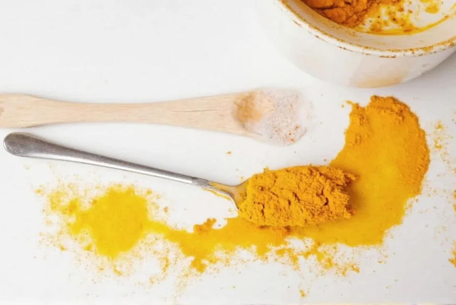 Natural ingredients for turmeric stain removal including vinegar, baking soda, and hydrogen peroxide