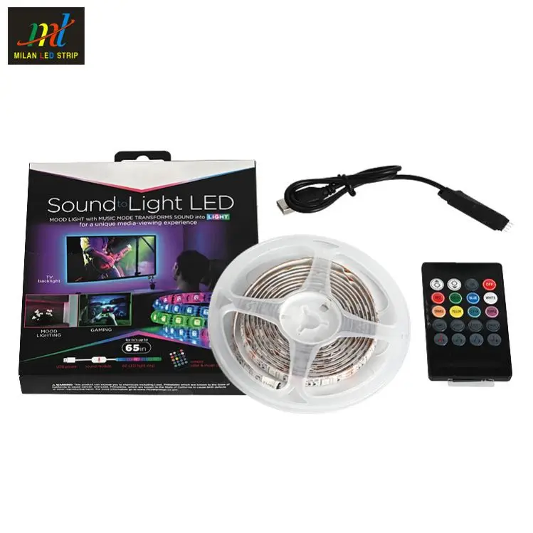 5050 RGB USB LED Light Strip Kit Flexible Adhesive Back Tape + 24 Remote Control for HDTV TV Monitor Decoration