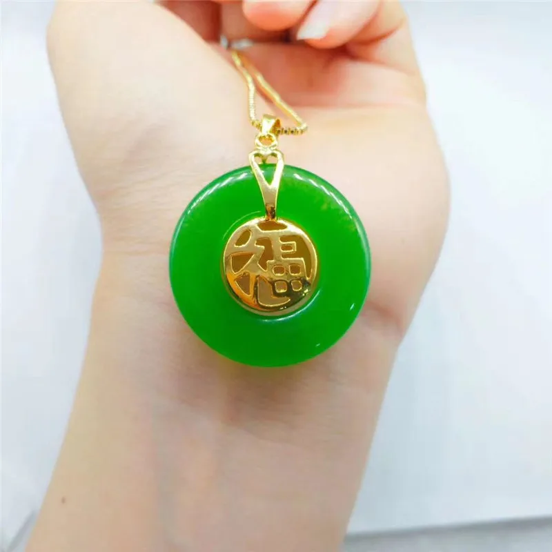 

jewelry 2021ins wholesale gold plated green agate chinese jade jade pendant necklace