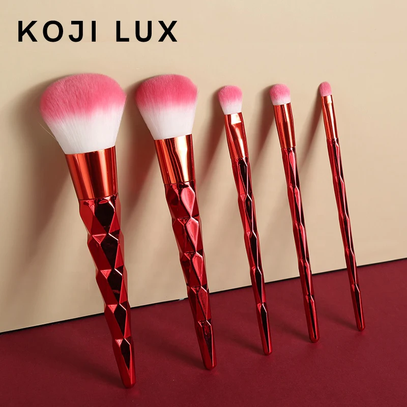 

5Pcs Diamond Makeup Brushes Set Powder Foundation Eye Shadow Blush Blending Cosmetics Beauty Make Up Brush Tool Kits, New-year red