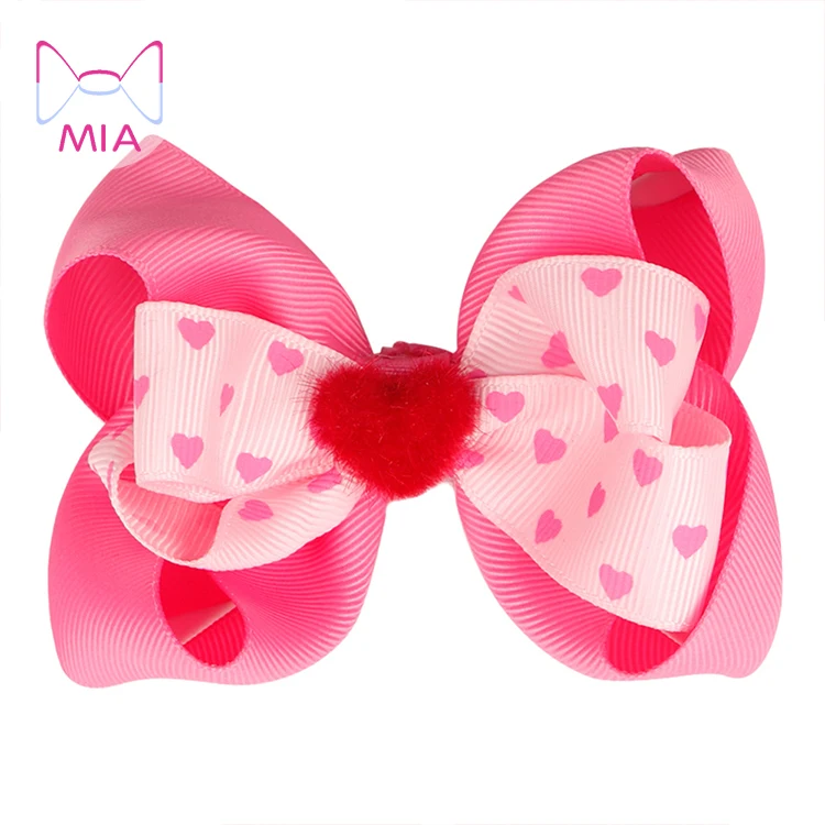 

Mia Free shipping girls red and white love heart ribbon happy valentine's day hair bow hair accessories, Picture shows