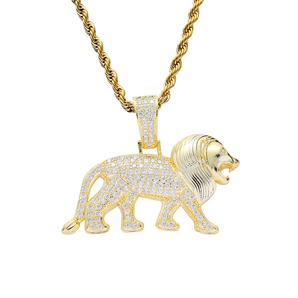 

TUNKALL CN097 Hip hop Brass Setting CZ Pendant Iced Out Cubic Zircon Men Necklaces Rock Jewelry