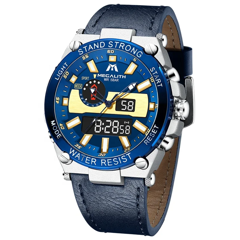 

MEGALITH men's waterproof watch multi-function hour dial dynamic leather wristwatch